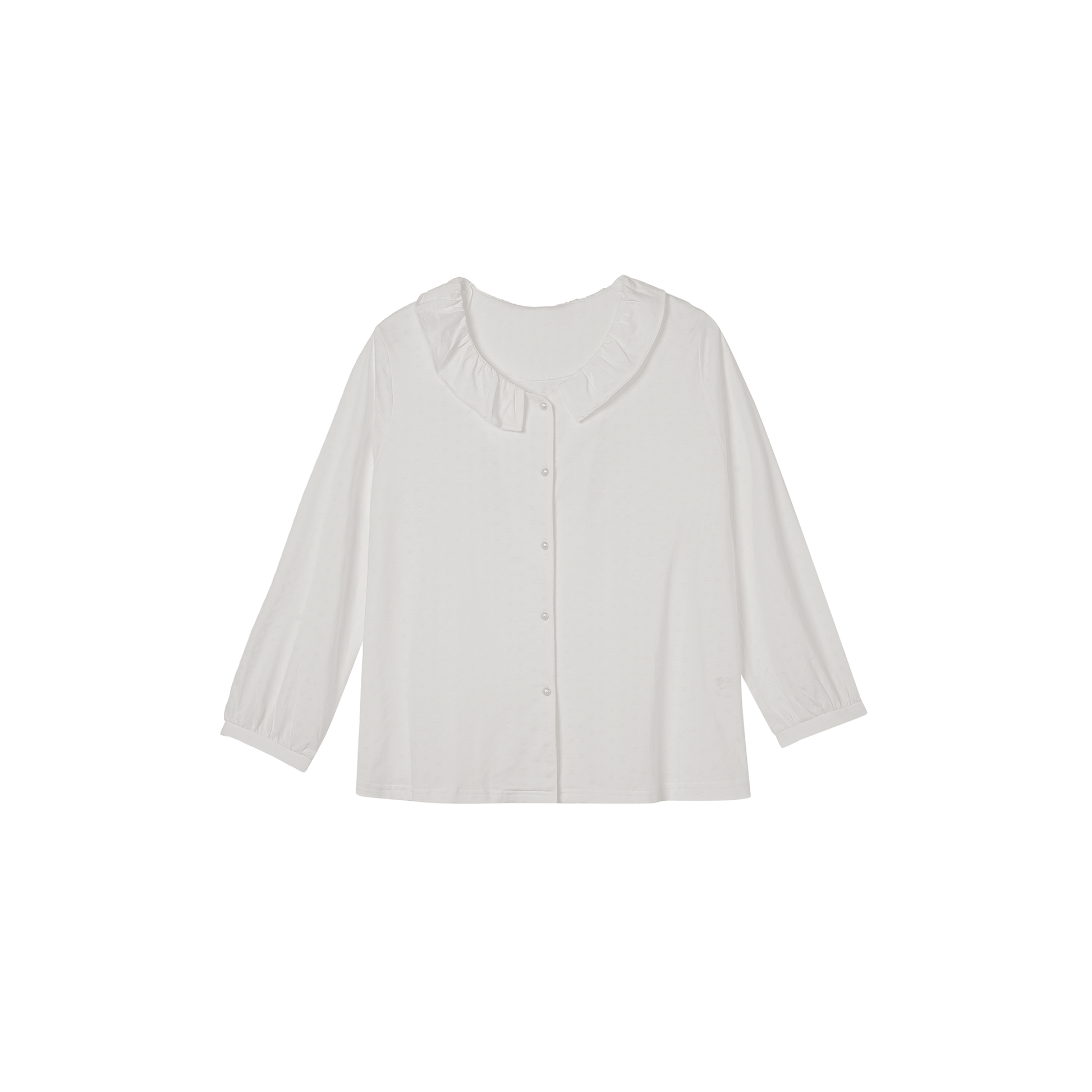 Glacier White Relaxed Fit Button-Front with Ruffled Collar