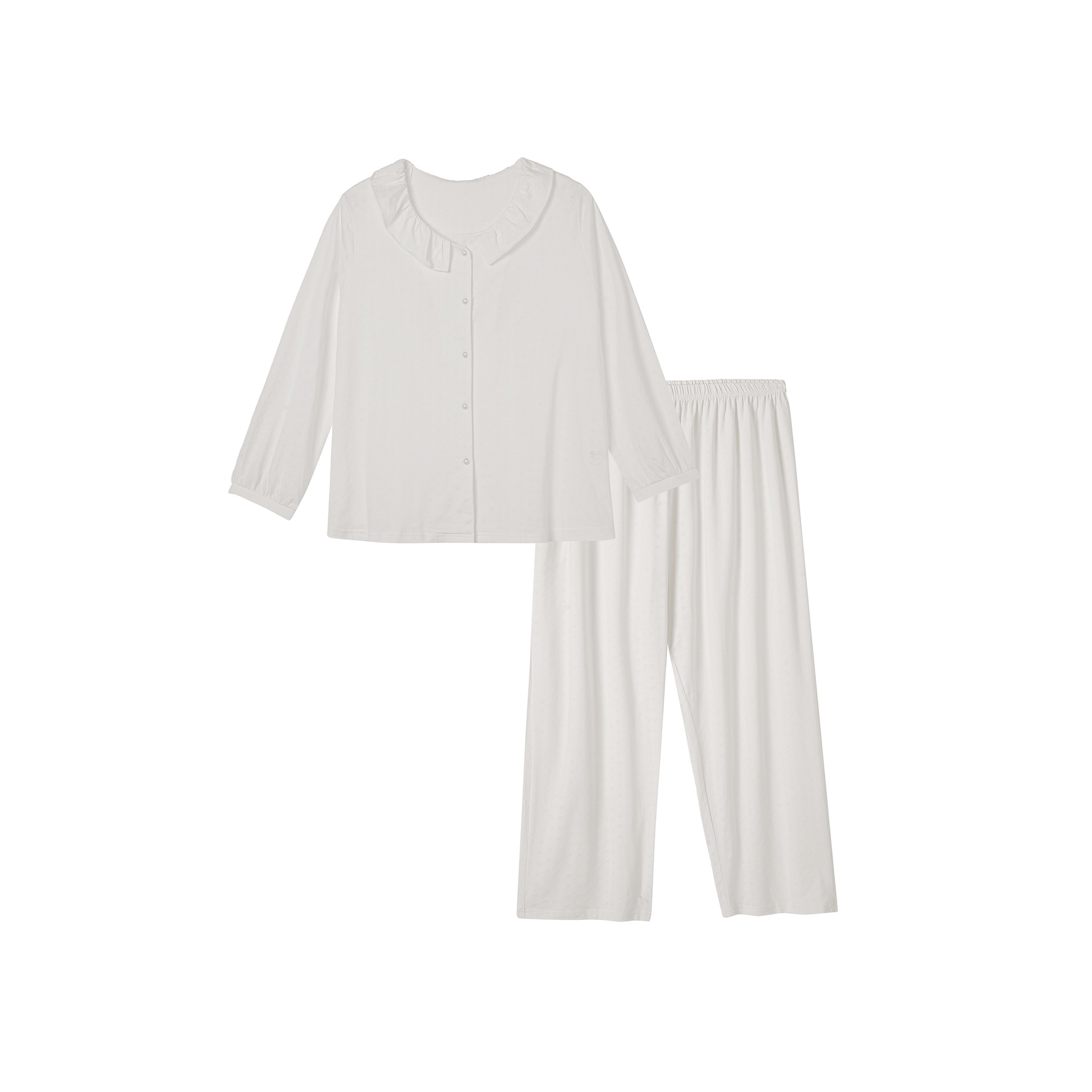 Glacier White Relaxed Fit Button-Front with Ruffled Collar