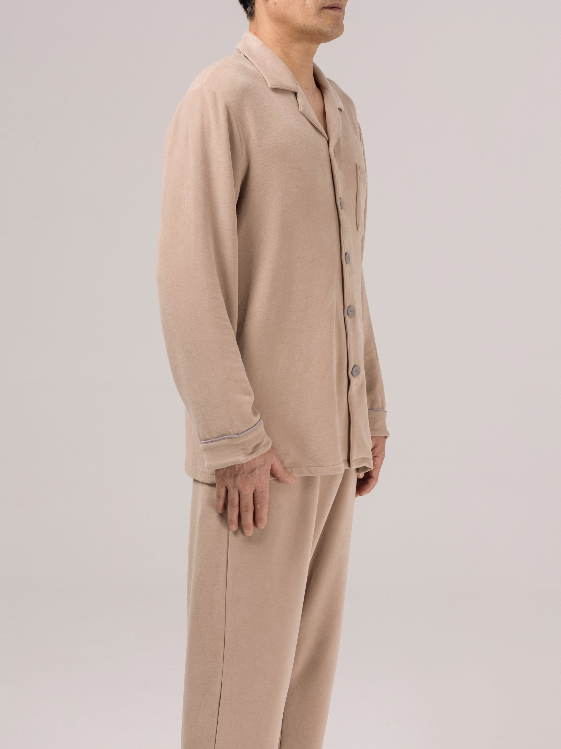 Cashmere Cotton - Beige Taupe with Button-Front