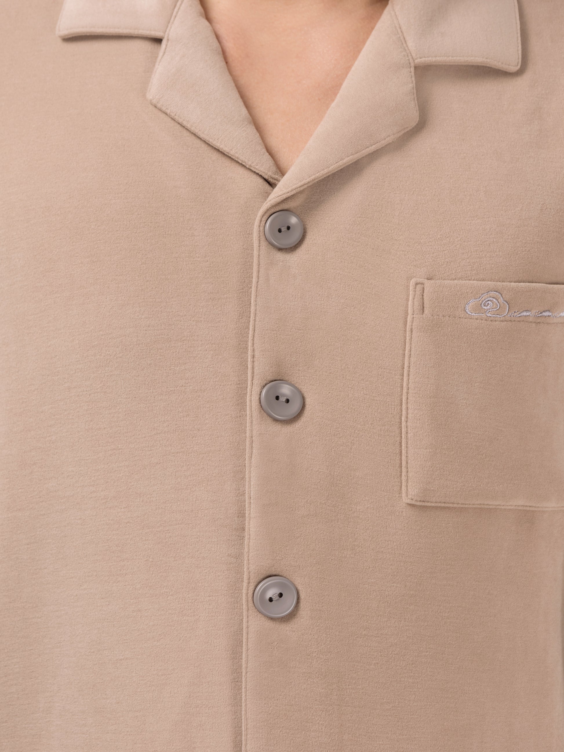 Cashmere Cotton - Beige Taupe with Button-Front