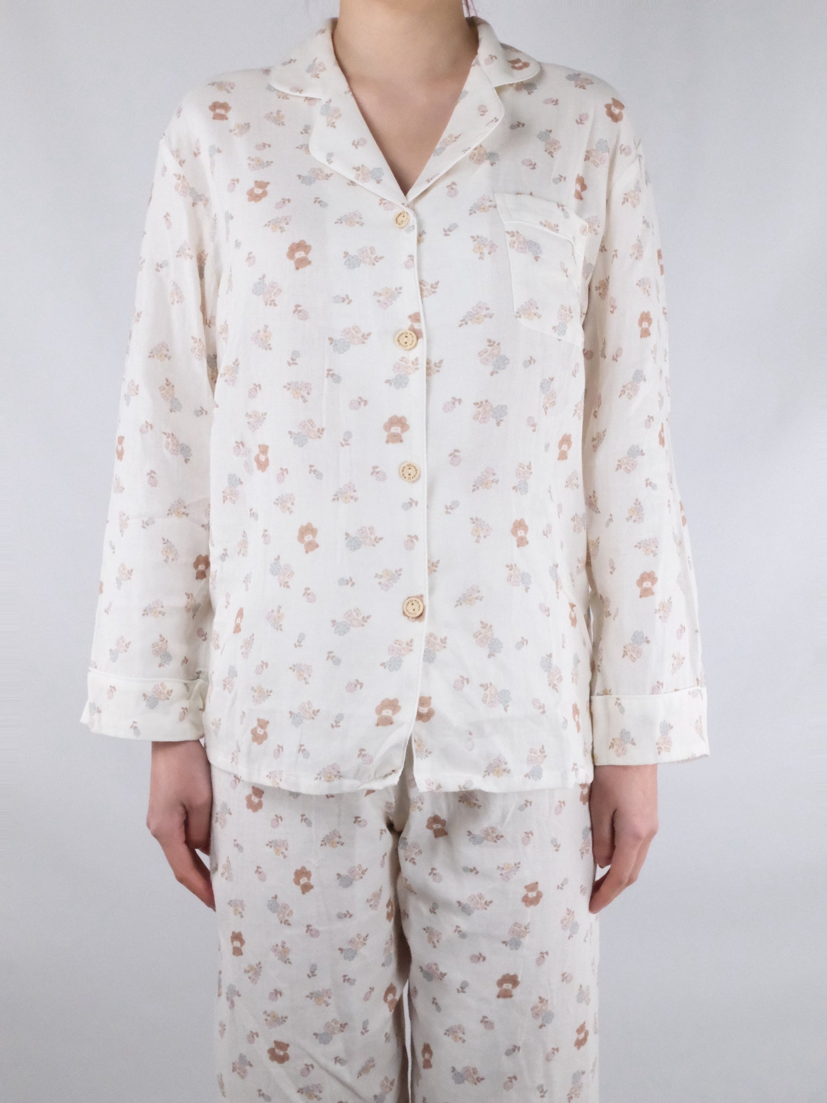 Off-White with Bears and Flowers Print