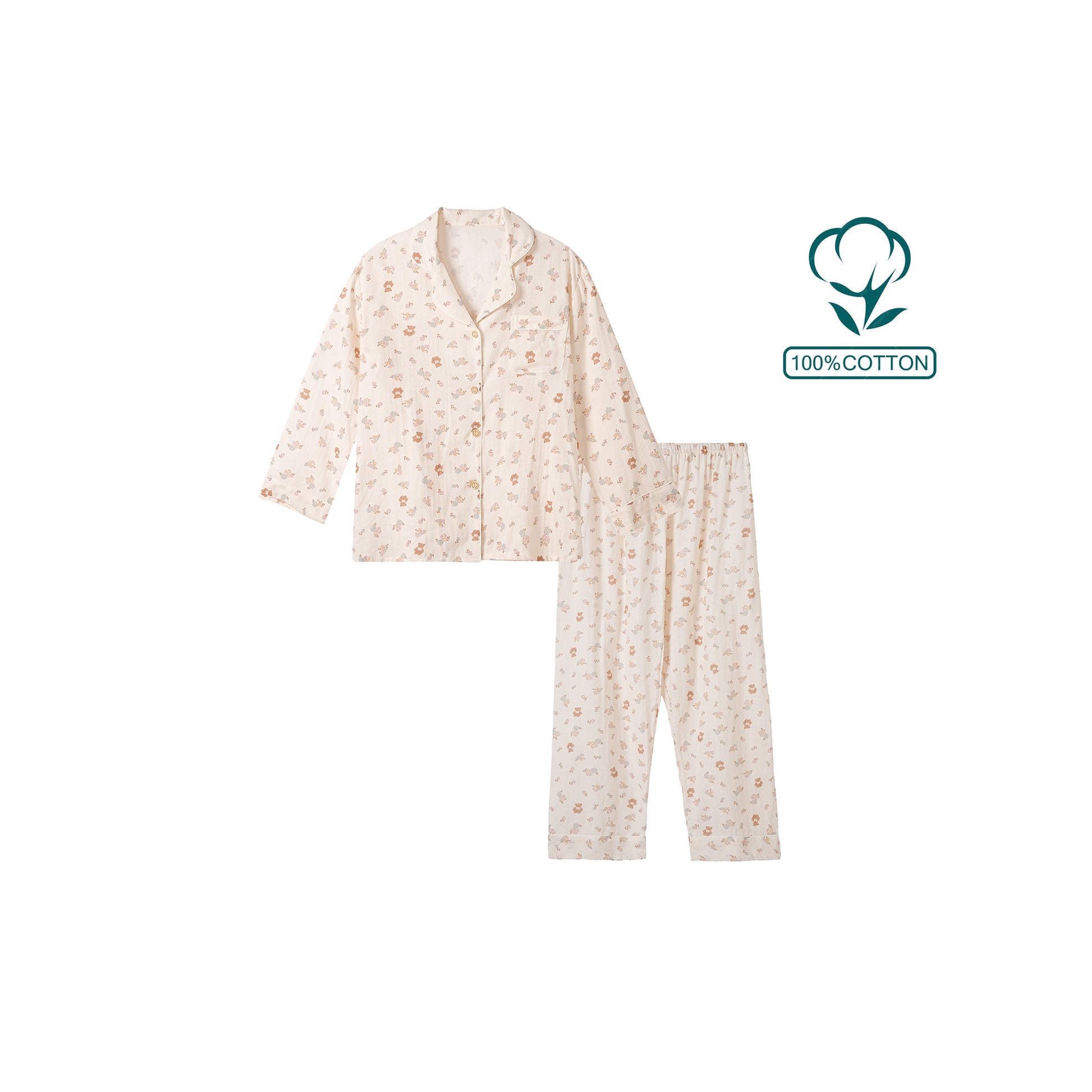 Off-White with Bears and Flowers Print
