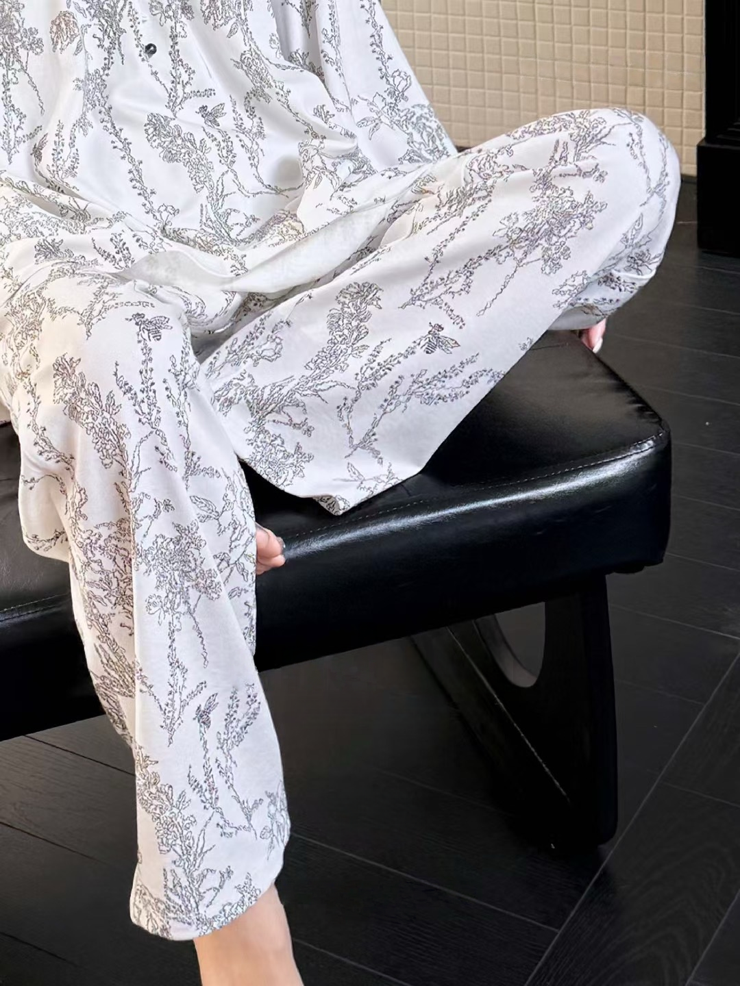 White Contrast Trim with Floral Print