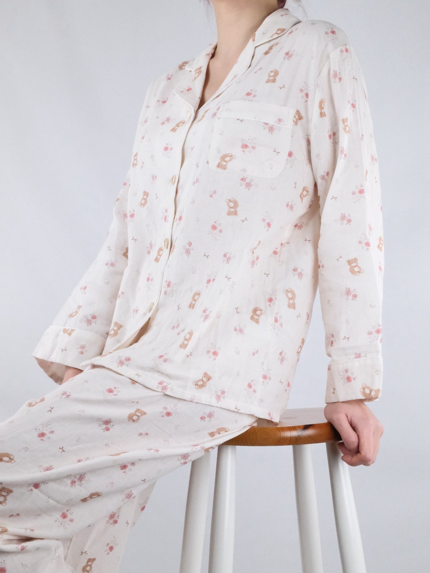 Peach Bear and Floral Print