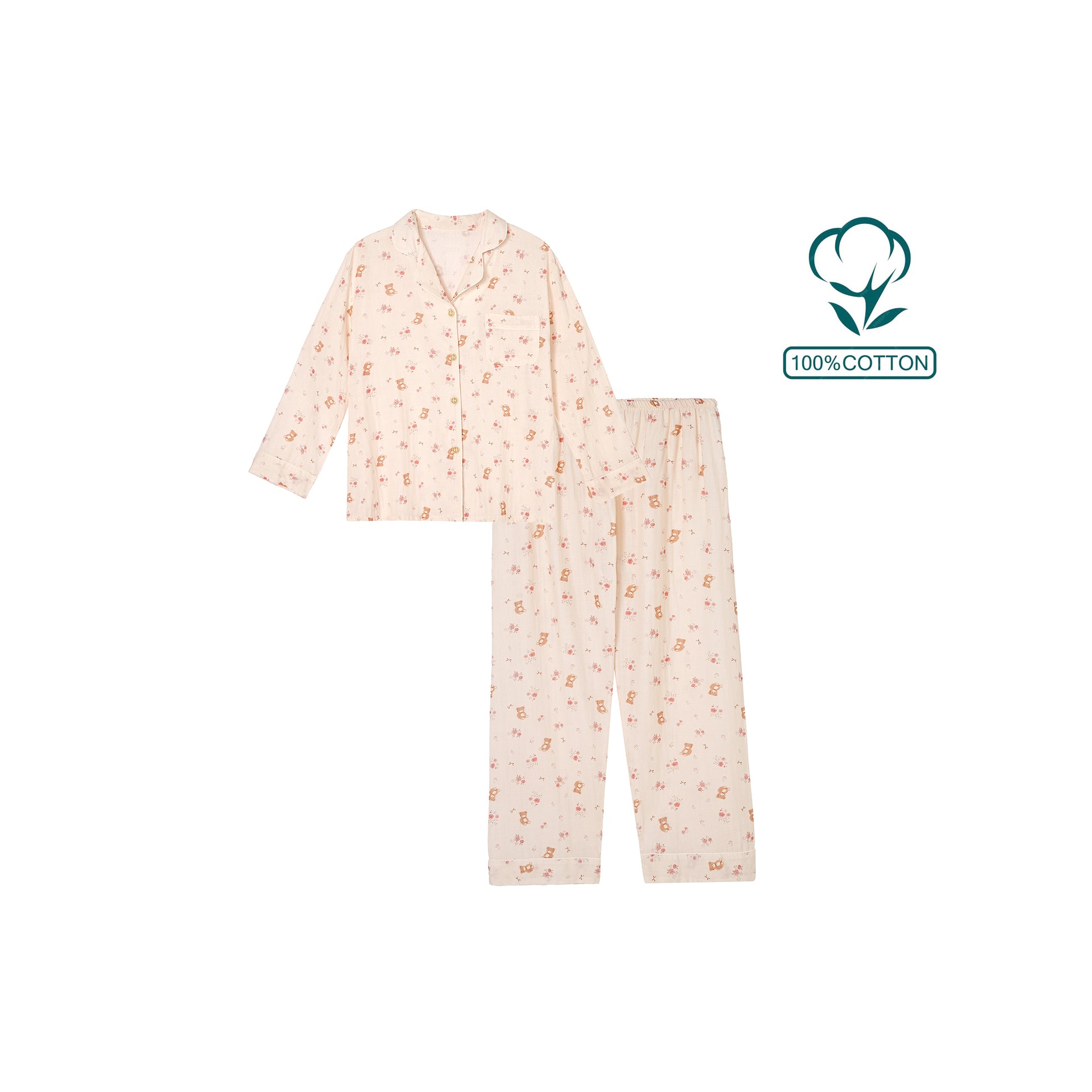Peach Bear and Floral Print