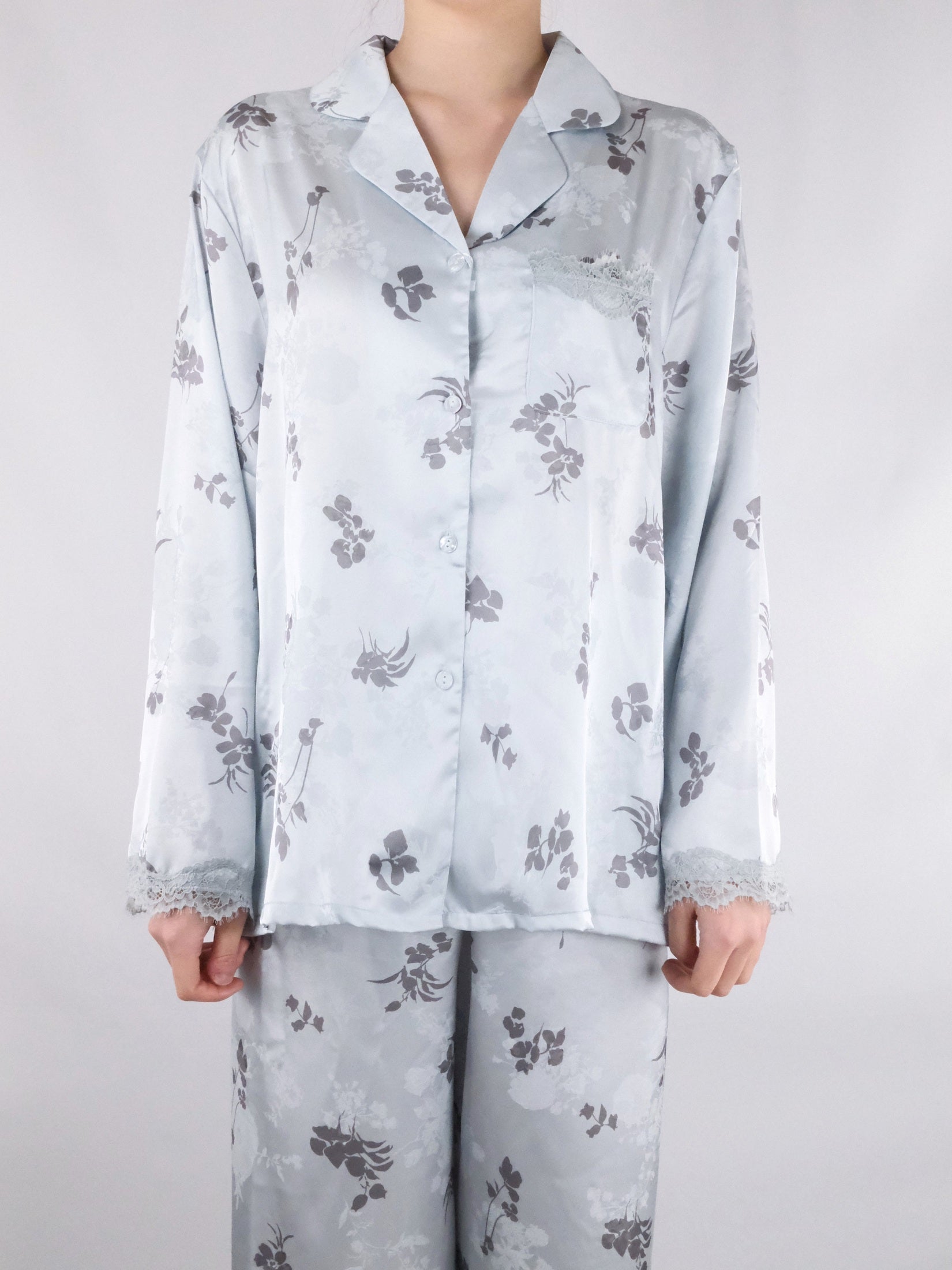 Baby Blue Floral Print with Lace Trim