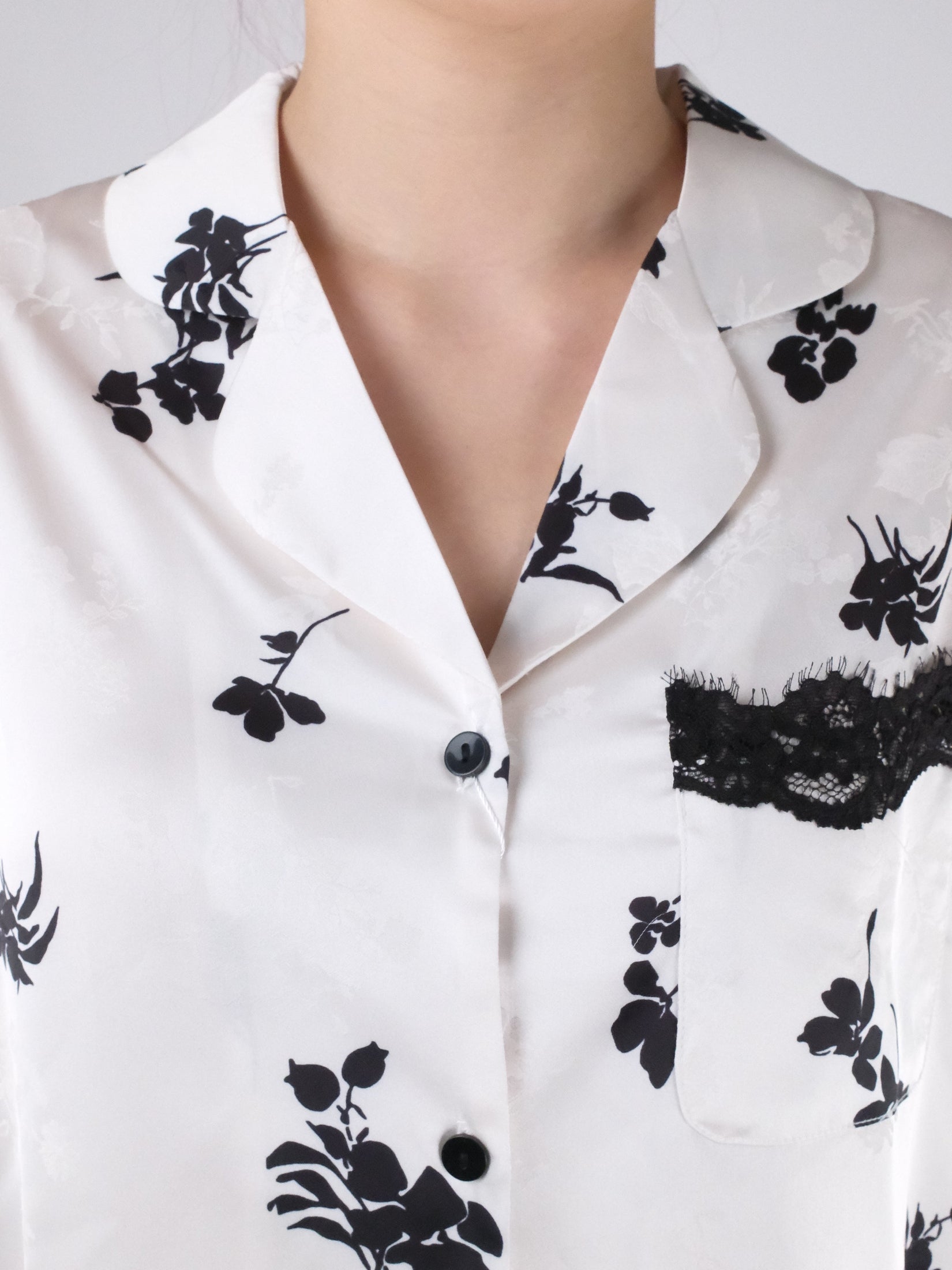 Glacier White Floral Print with Lace Trim