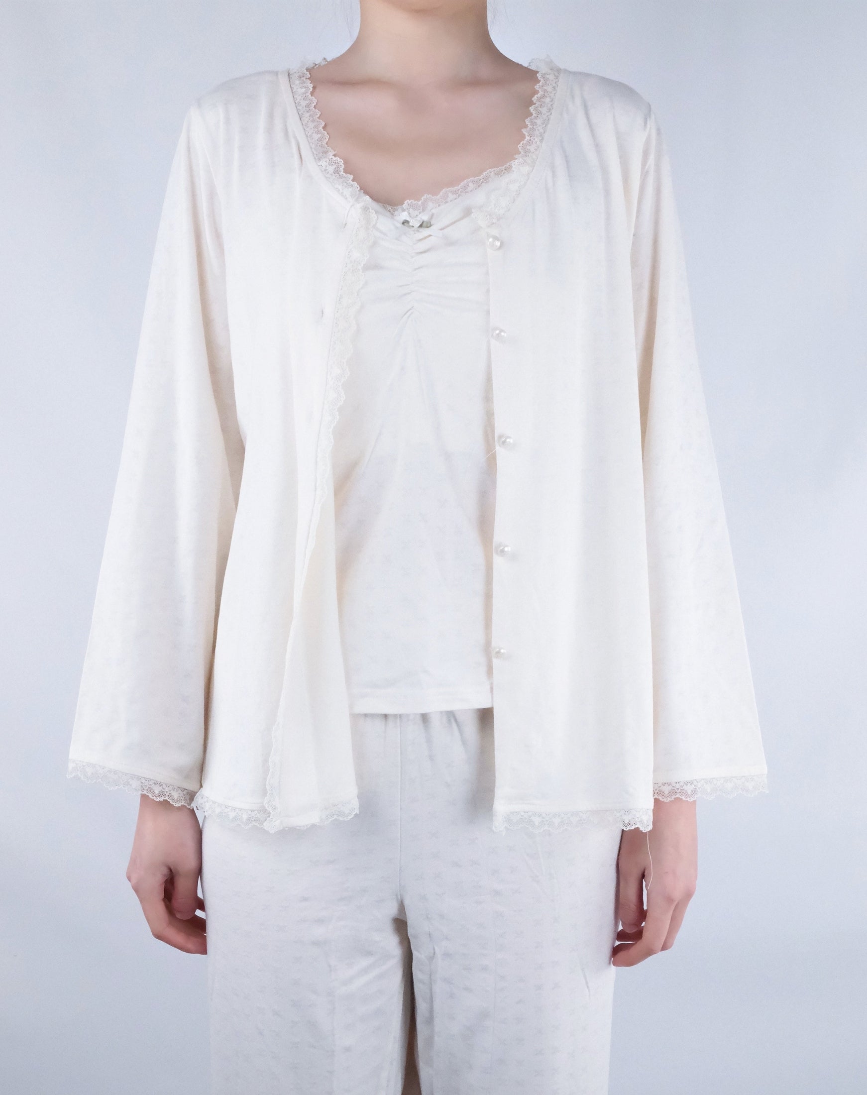 Cream V-Neck Top and Cami with Removable Padding