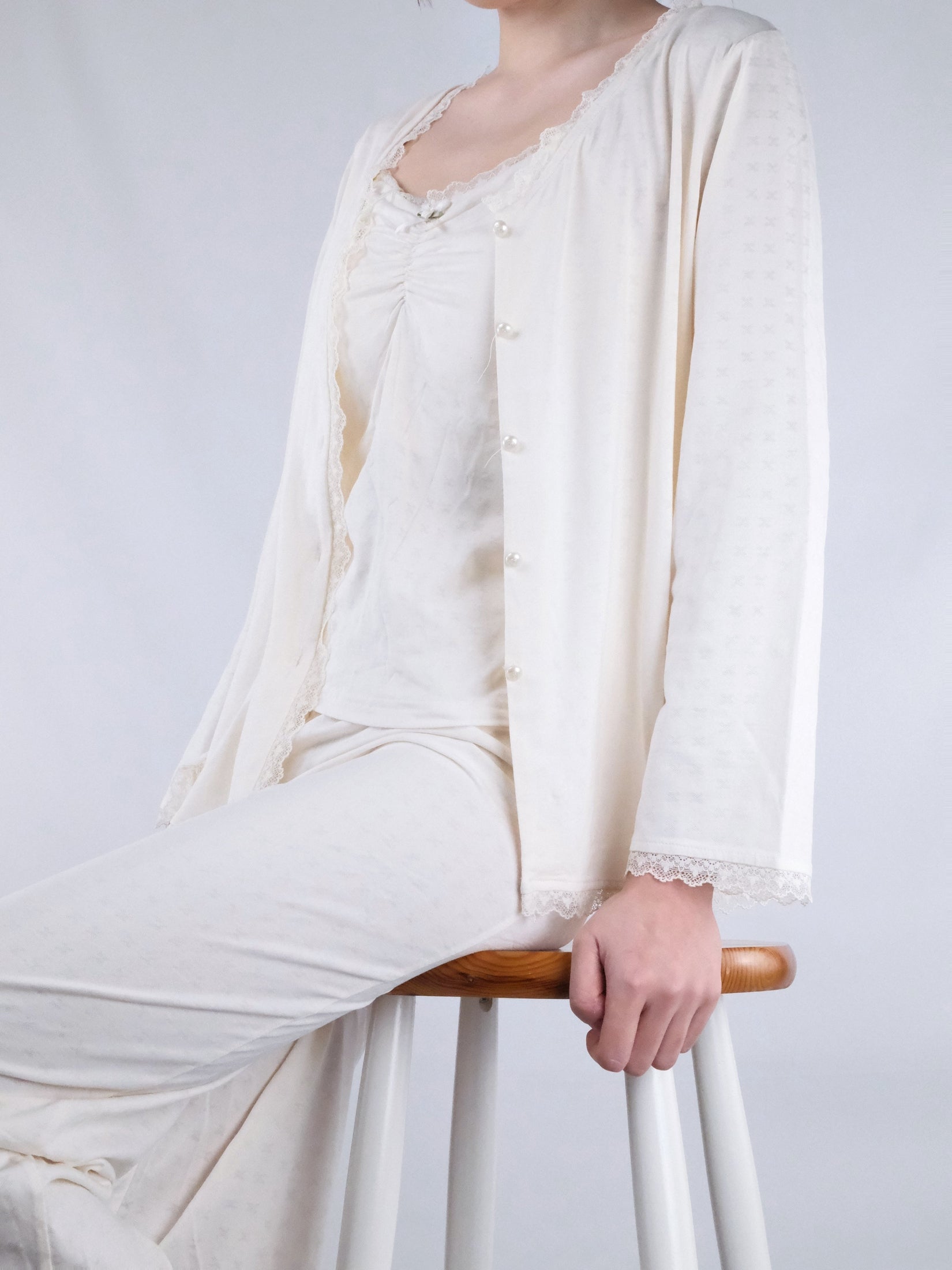 Cream V-Neck Top and Cami with Removable Padding