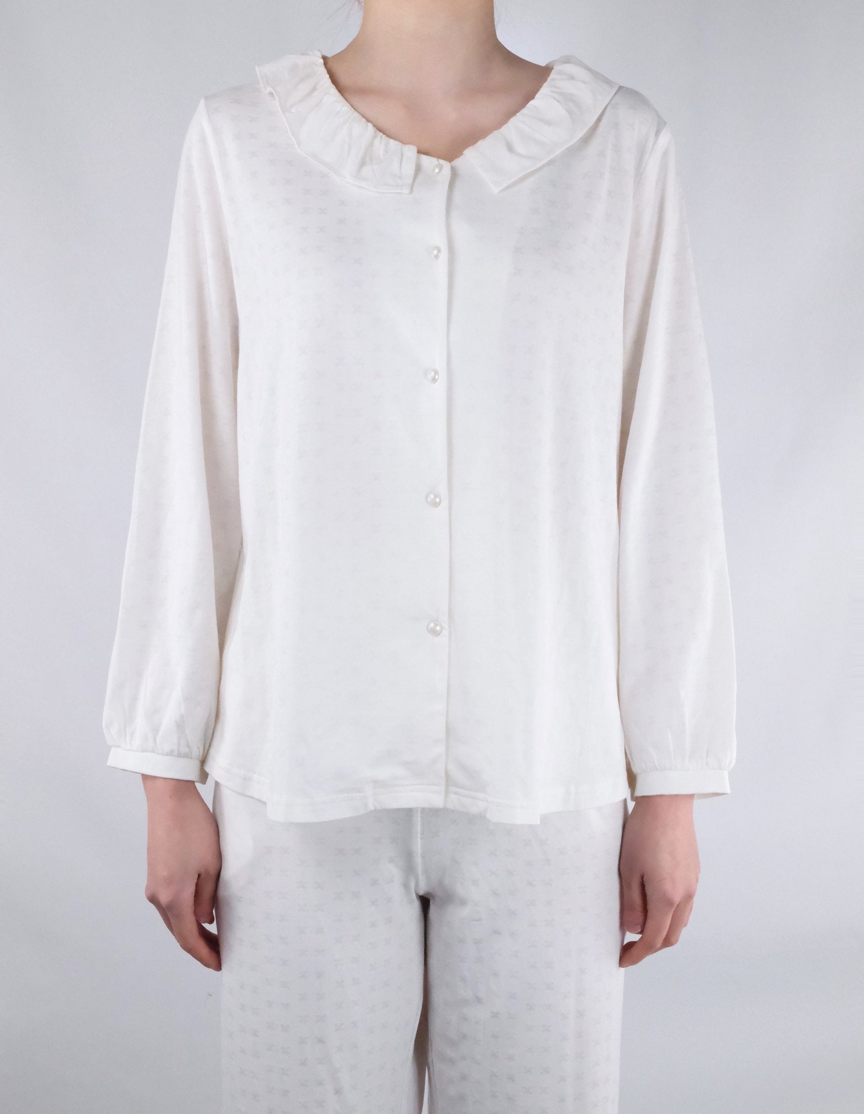Glacier White Relaxed Fit Button-Front with Ruffled Collar