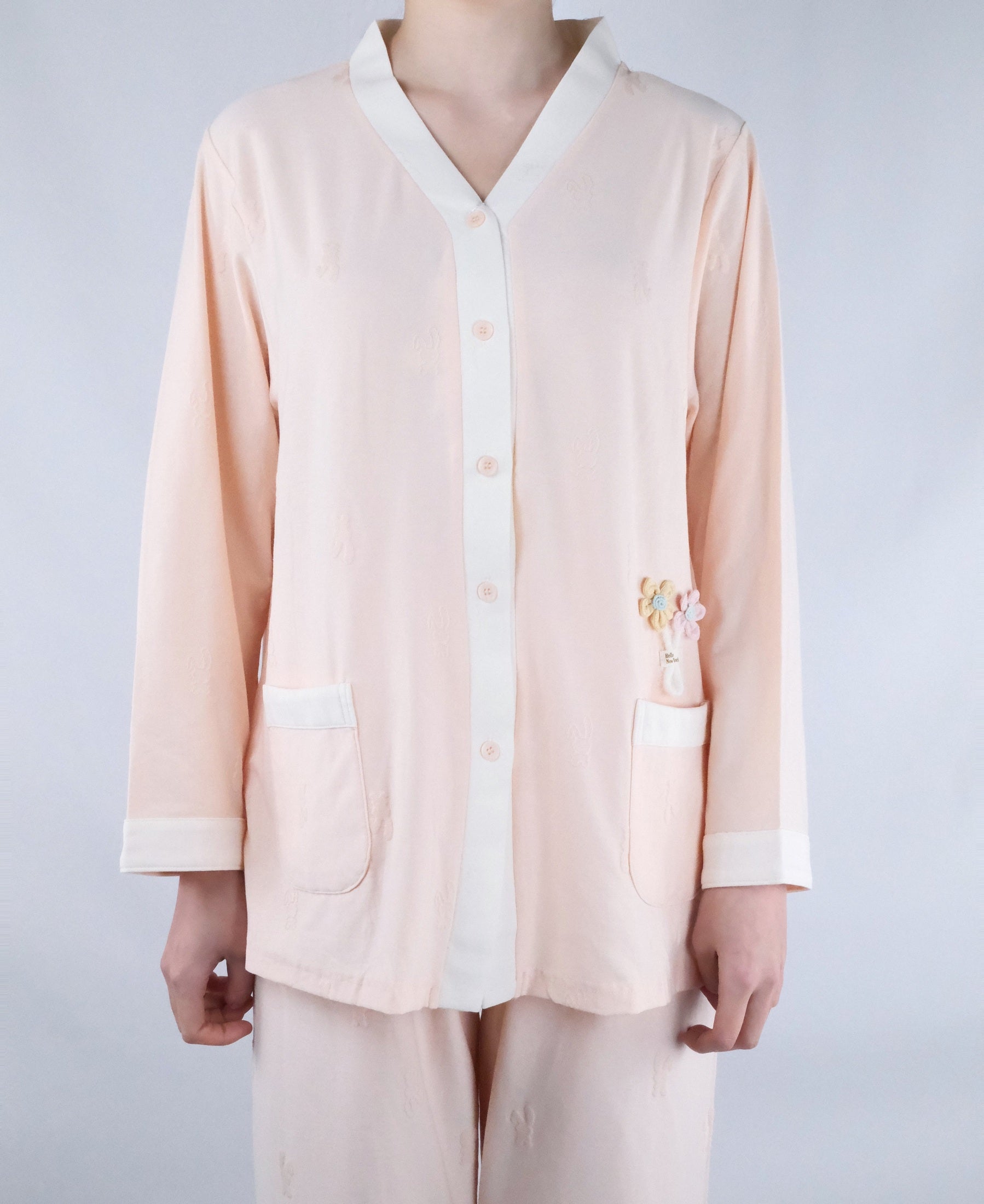 Salmon Pink V-Neck with Embroidery