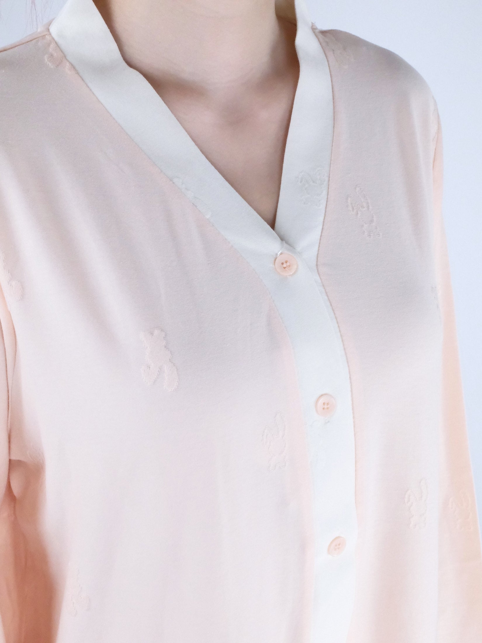 Salmon Pink V-Neck with Embroidery