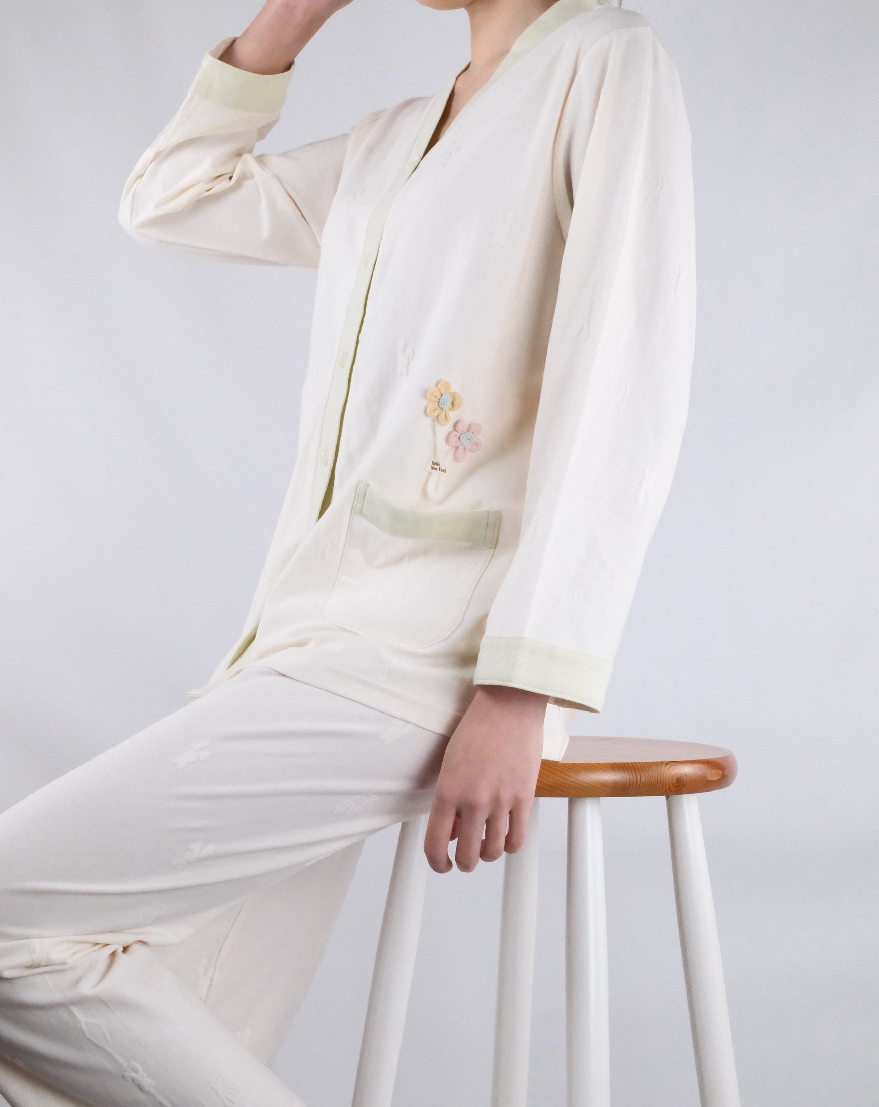 Cream V-Neck with Embroidery