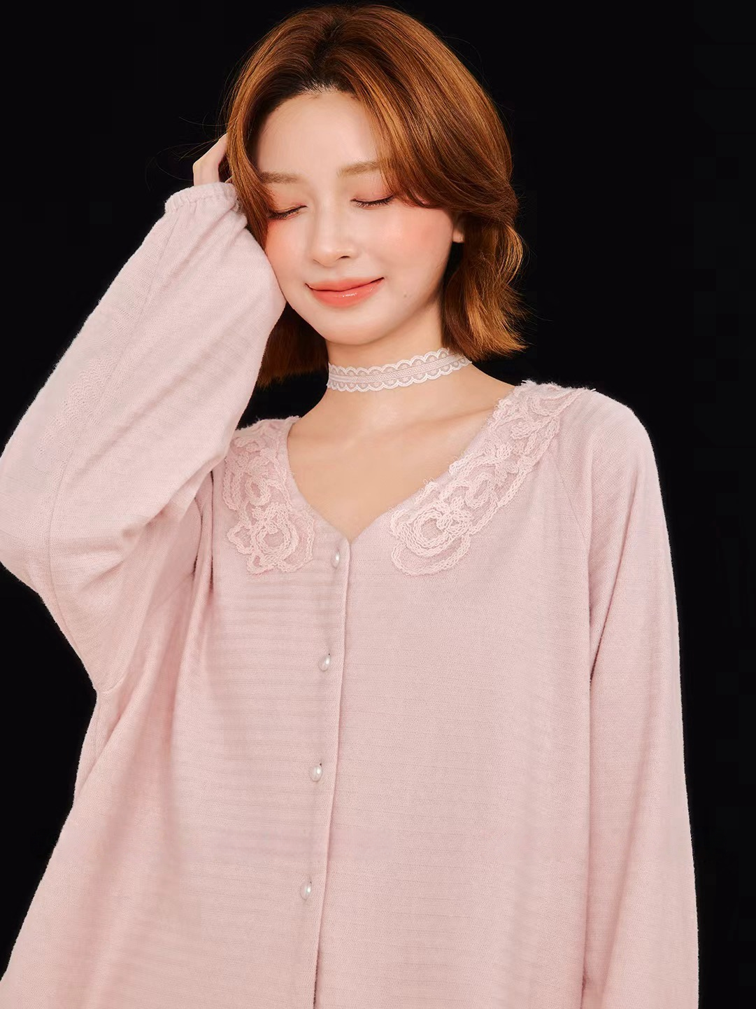 Blush Rose Embroidered Trim with Texture Print