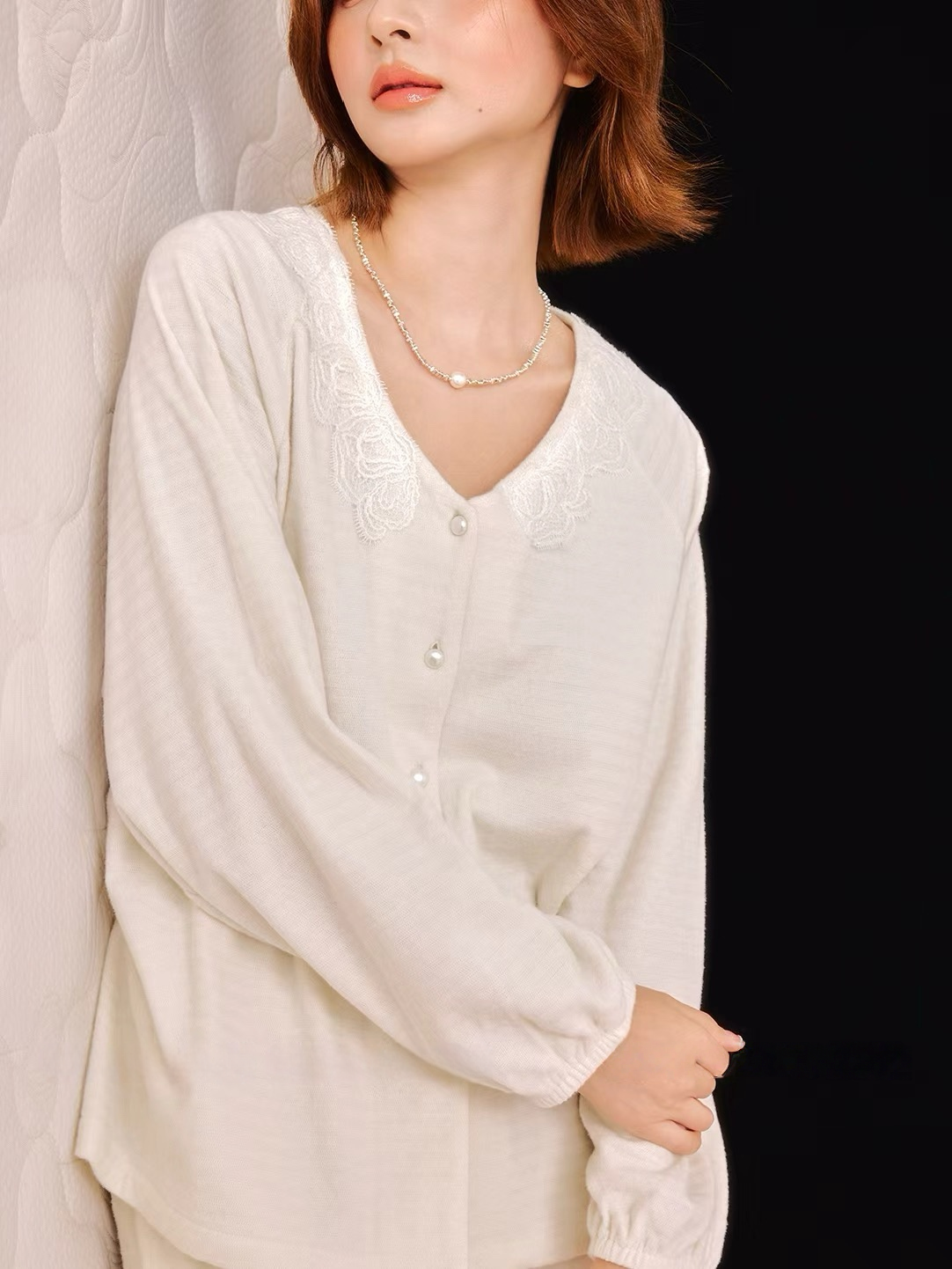 Ivory White Embroidered Trim with Textured Print