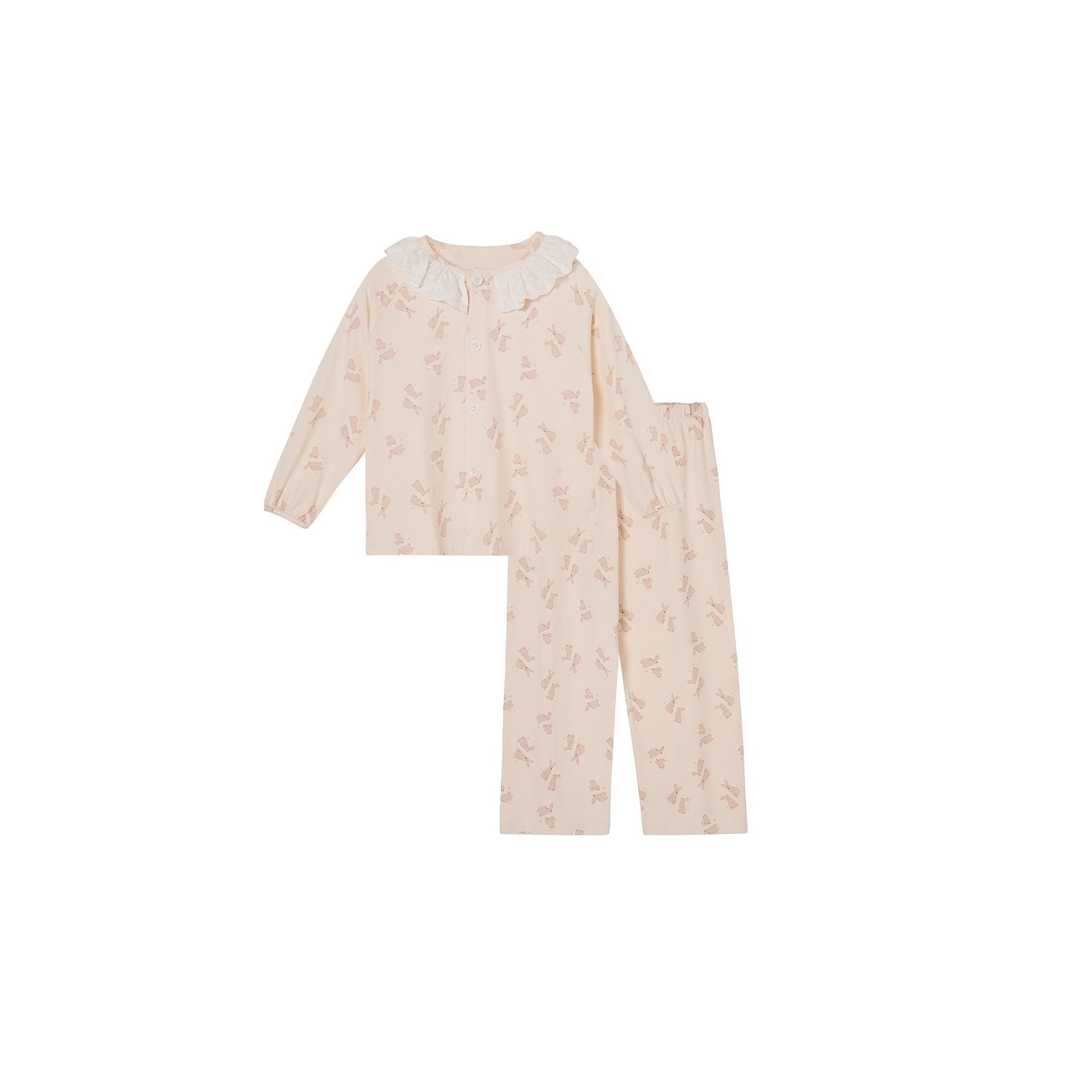 Peach Parisian Cottagecore Ruffled Collar with Bunny Print