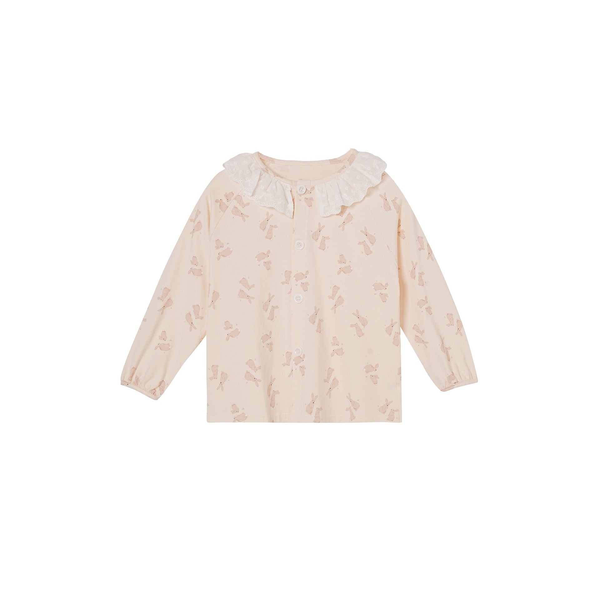 Peach Parisian Cottagecore Ruffled Collar with Bunny Print