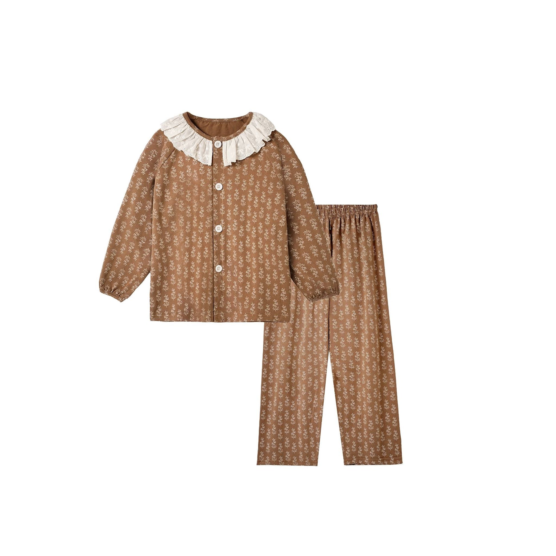 Umber Parisian Cottagecore Sleepwear with Ruffle Collar
