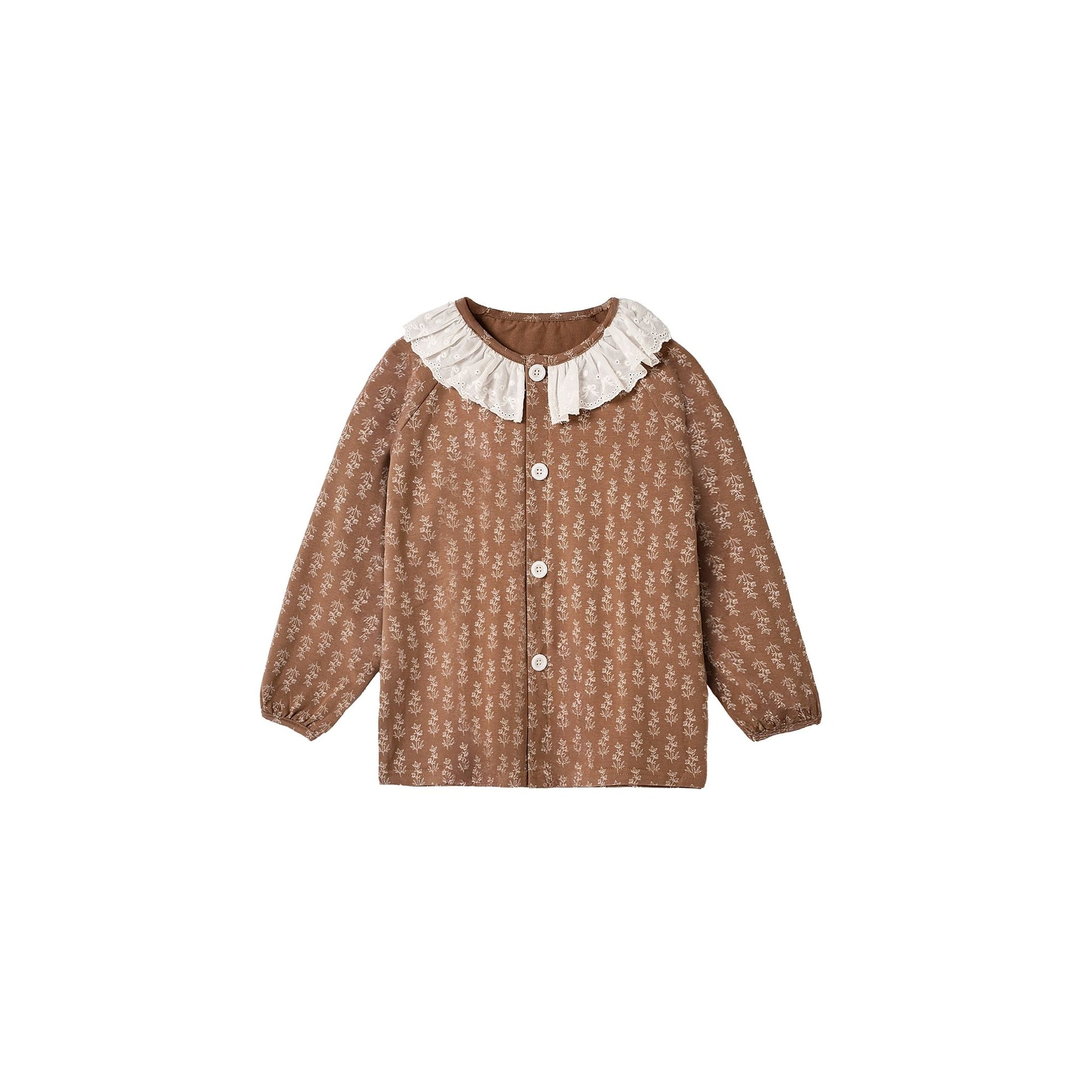 Umber Parisian Cottagecore Sleepwear with Ruffle Collar