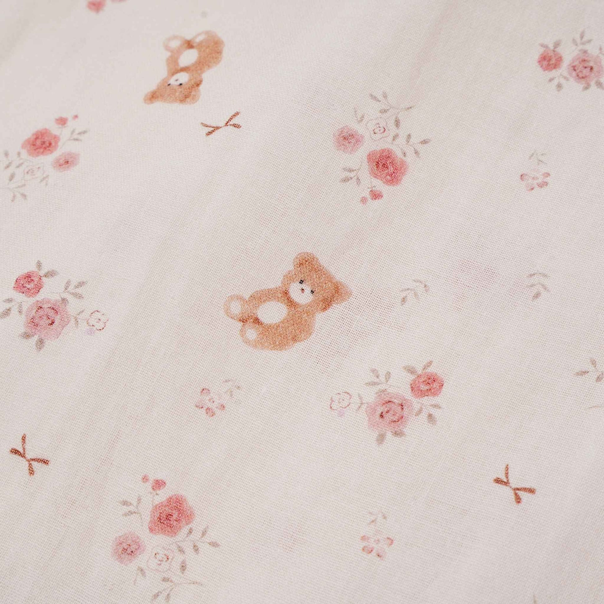 Peach Bear and Floral Print