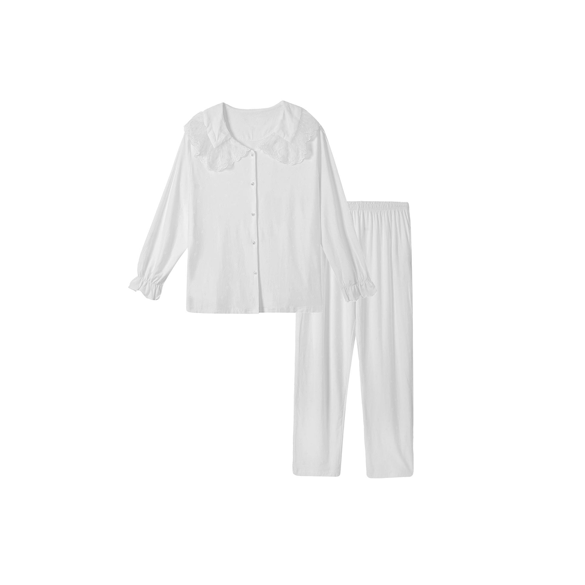 Glacier White Ruffled Collar with Lace Trim