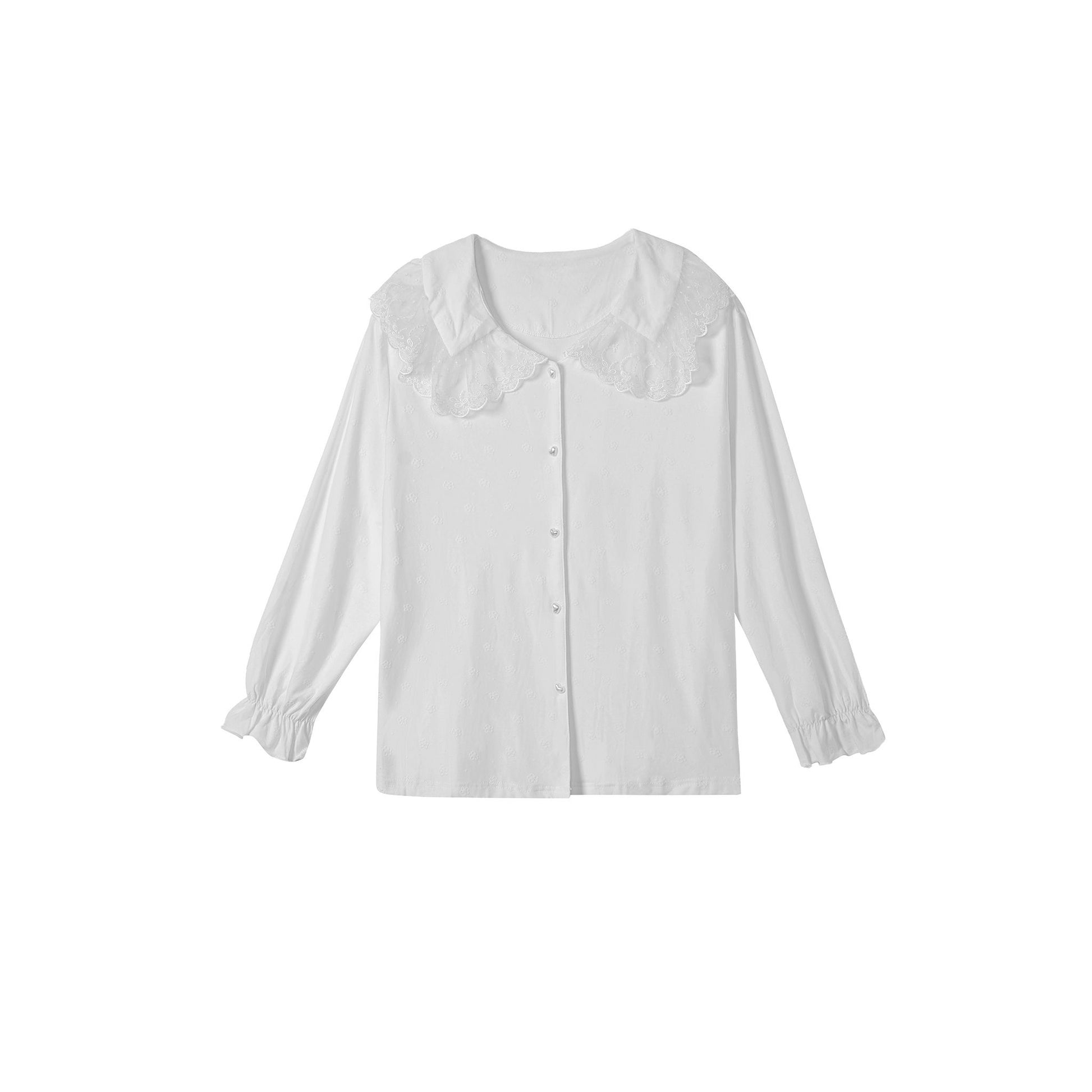 Glacier White Ruffled Collar with Lace Trim
