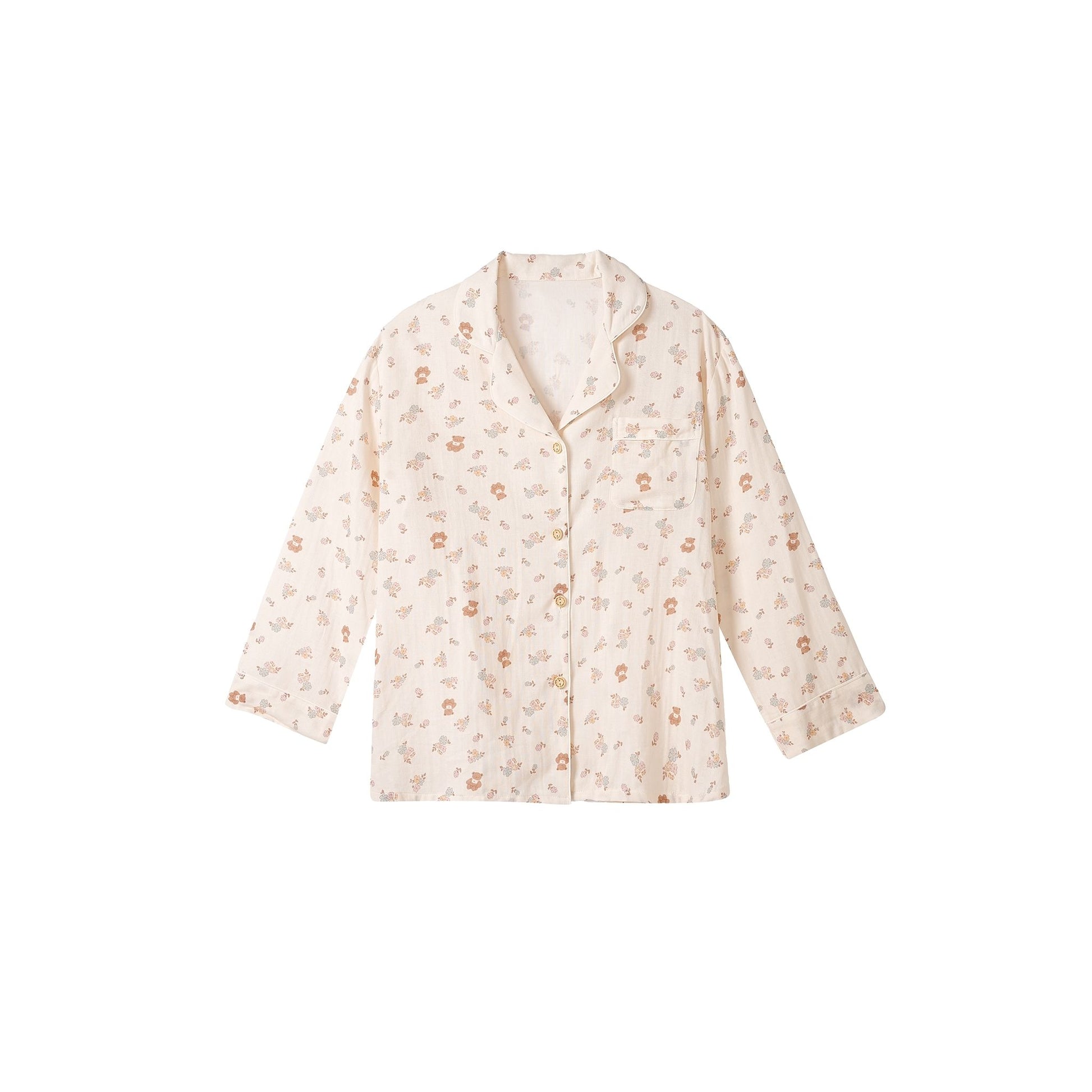 Off-White with Bears and Flowers Print