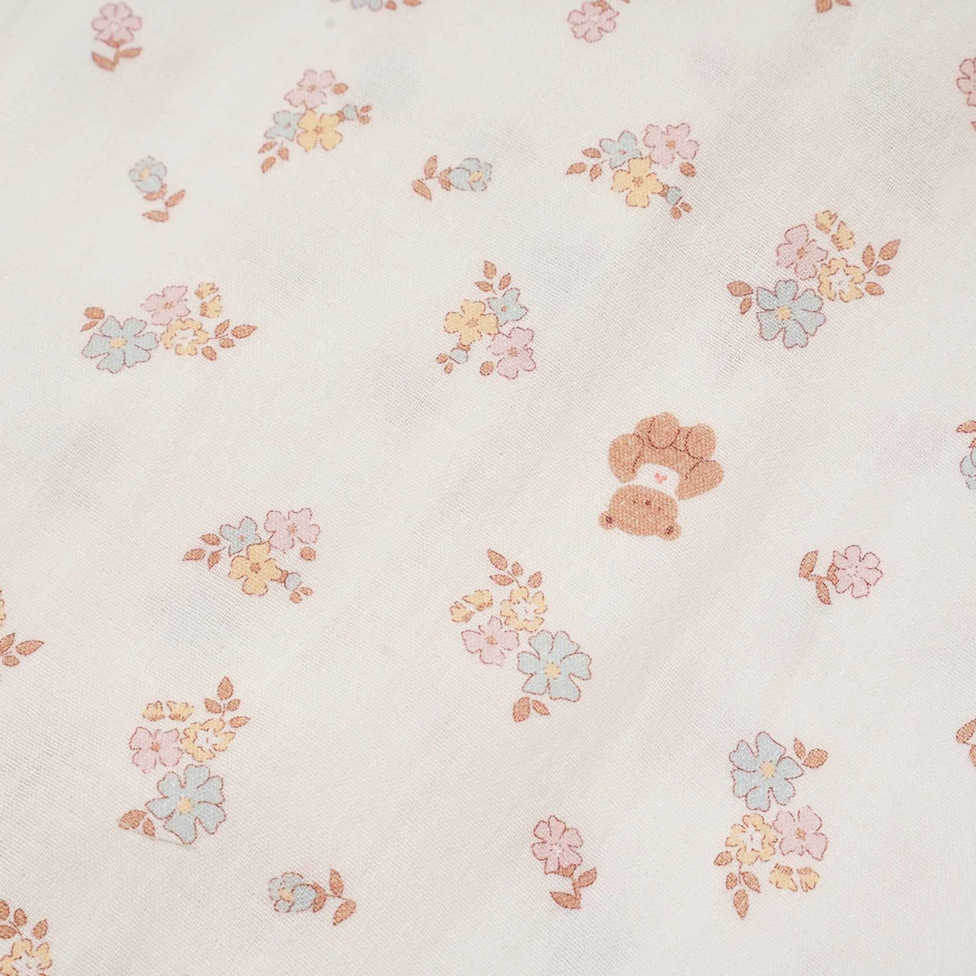 Off-White with Bears and Flowers Print