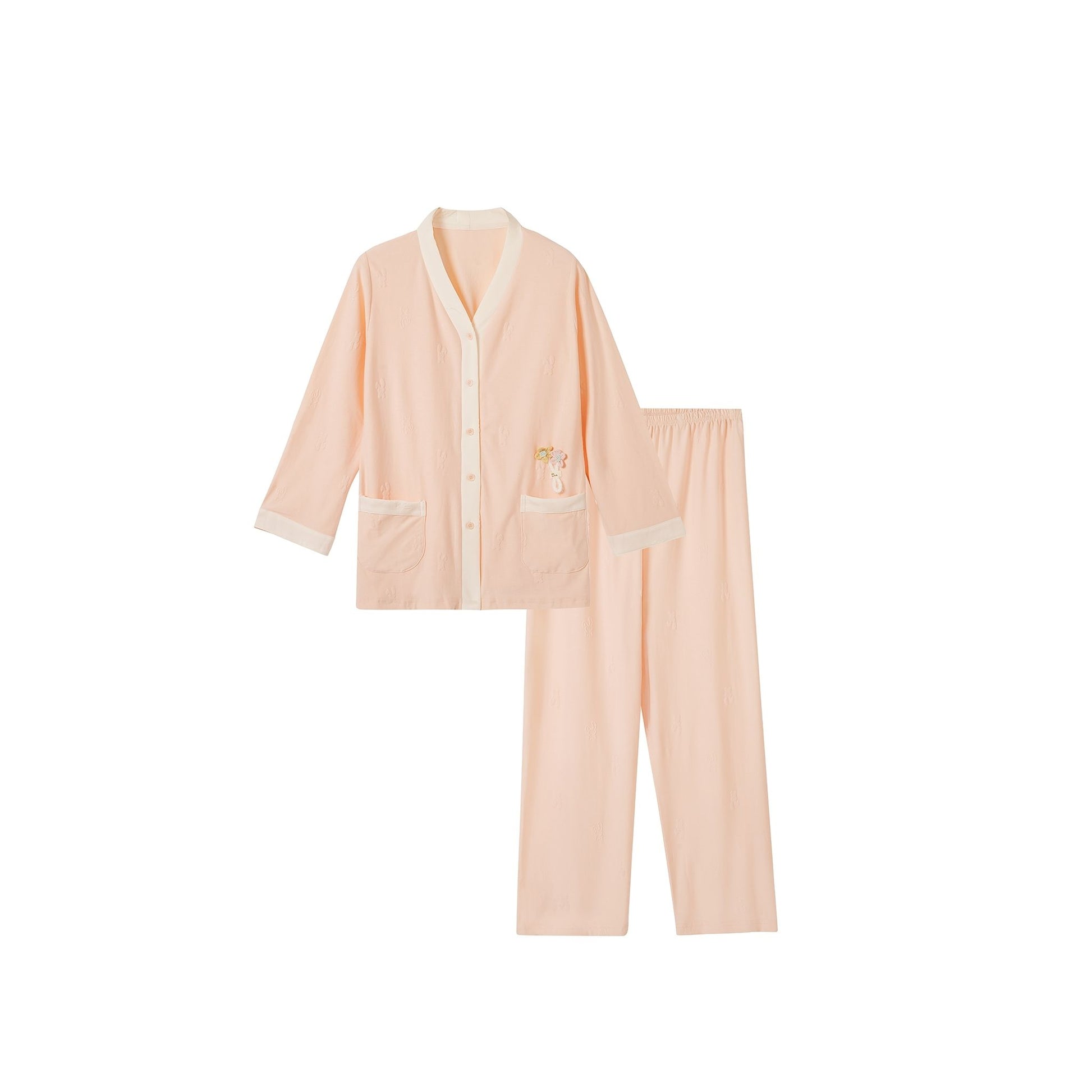 Salmon Pink V-Neck with Embroidery