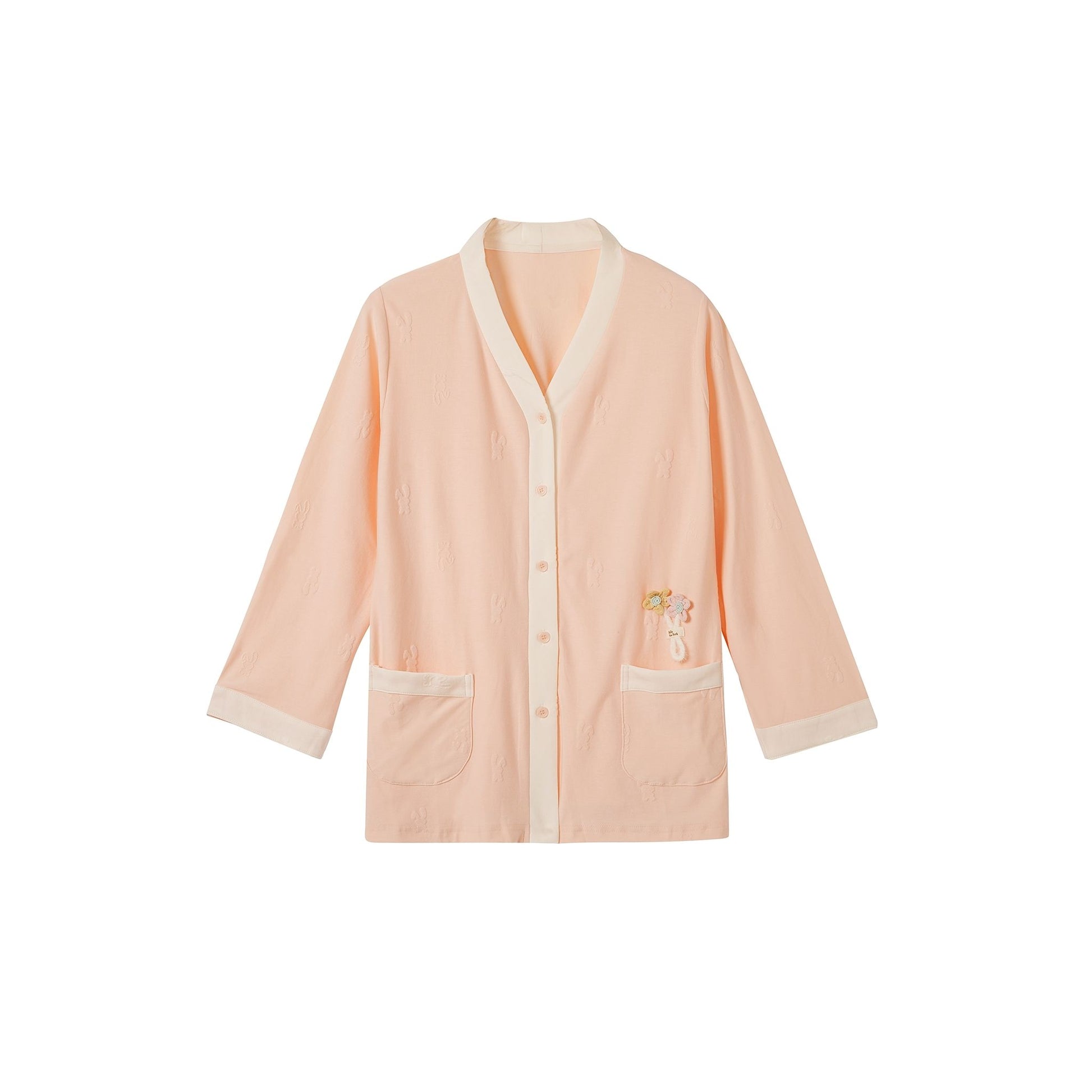 Salmon Pink V-Neck with Embroidery