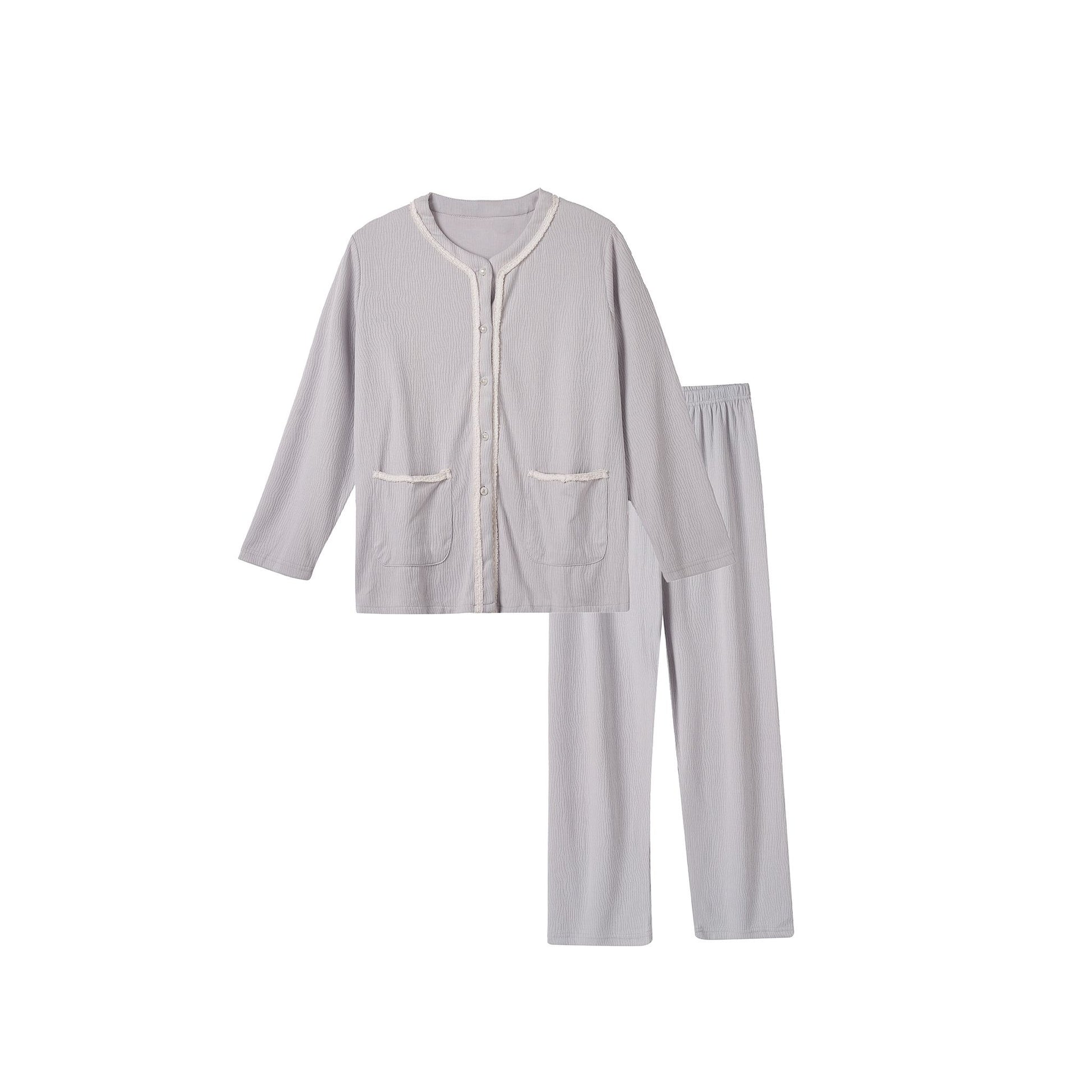 Morandi Blue Button-Front with Pipe Texture