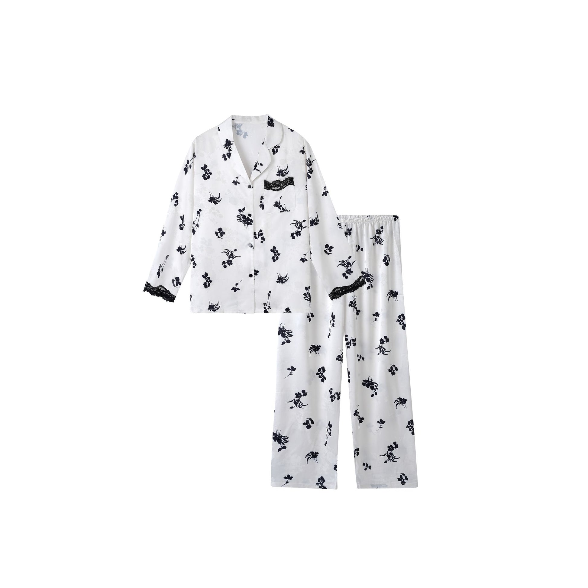 Glacier White Floral Print with Lace Trim