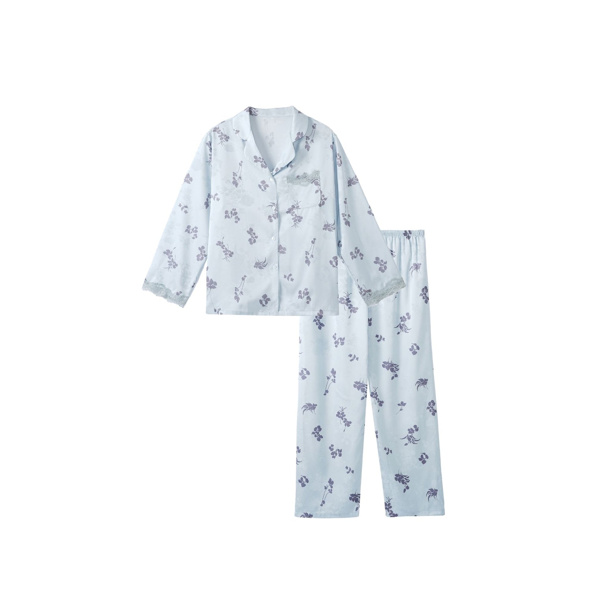 Baby Blue Floral Print with Lace Trim