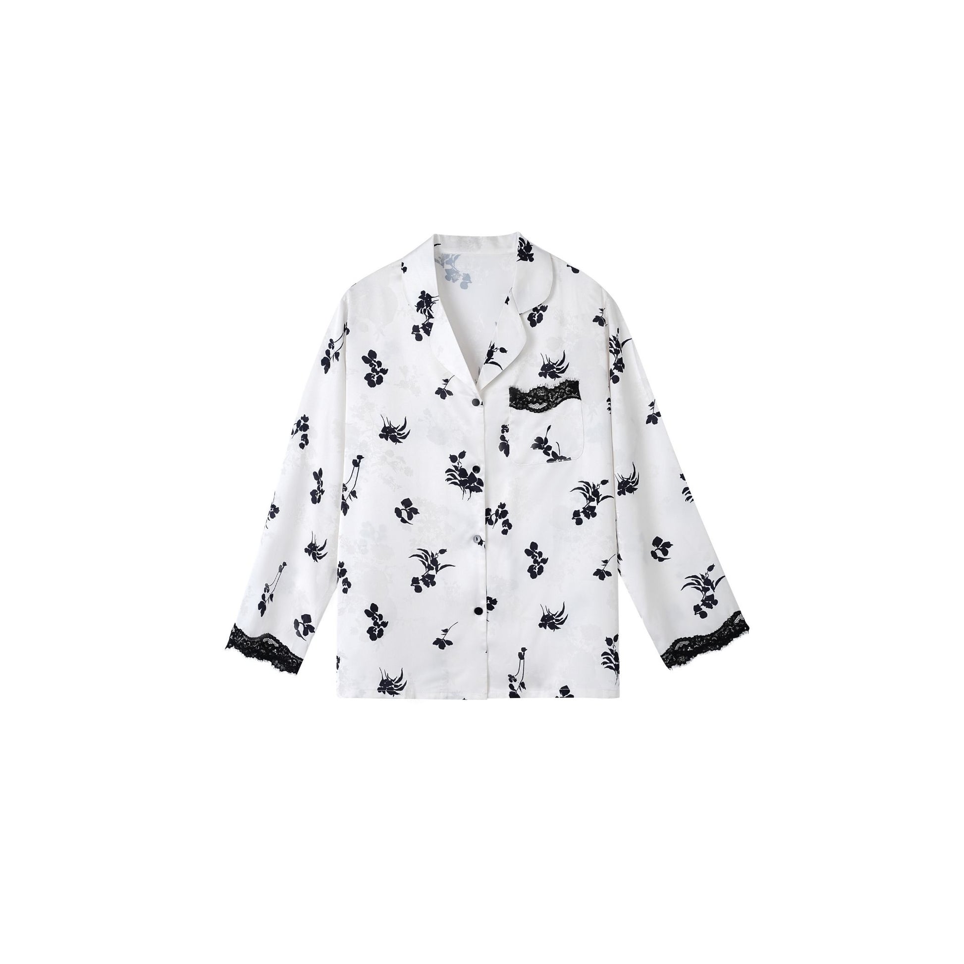 Glacier White Floral Print with Lace Trim