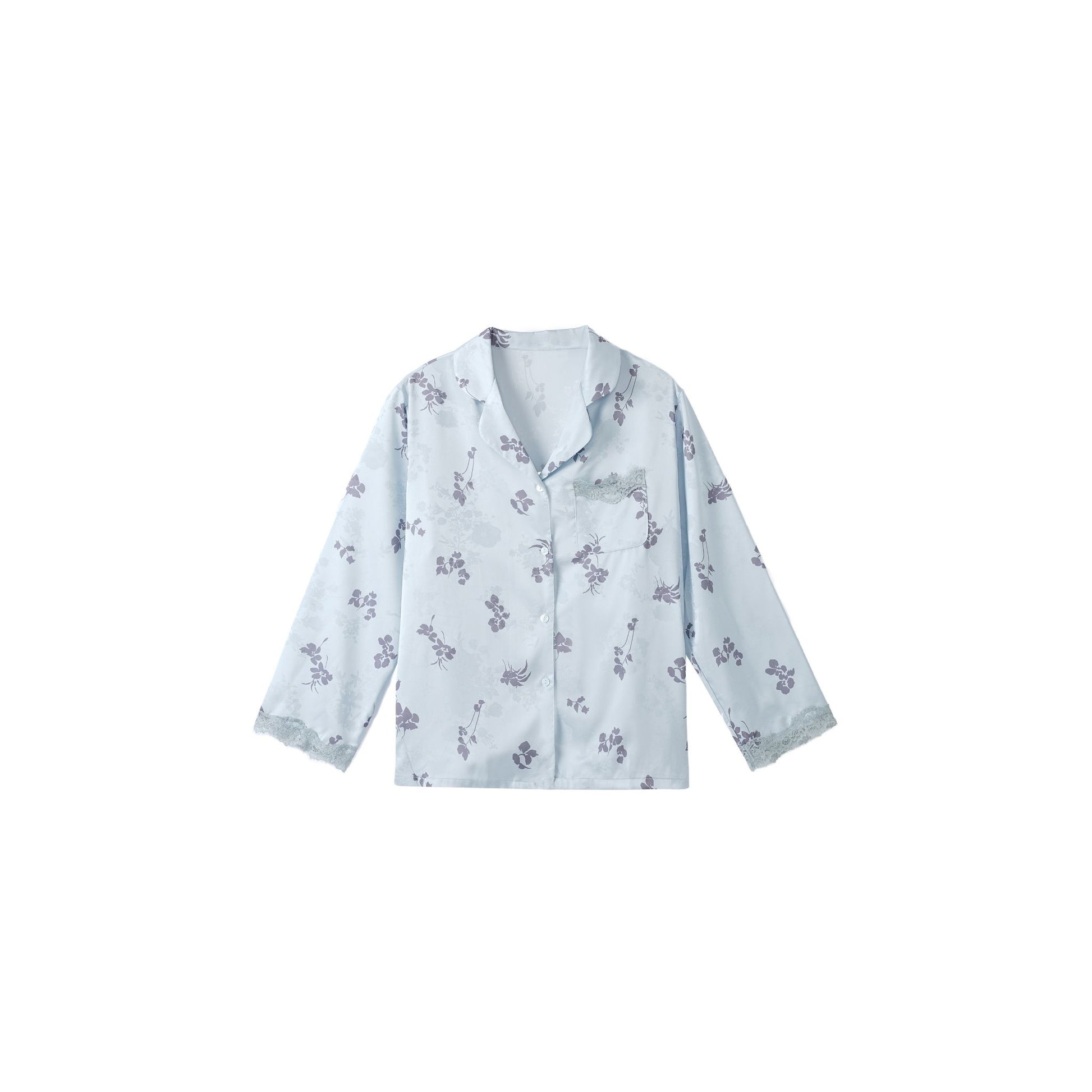 Baby Blue Floral Print with Lace Trim