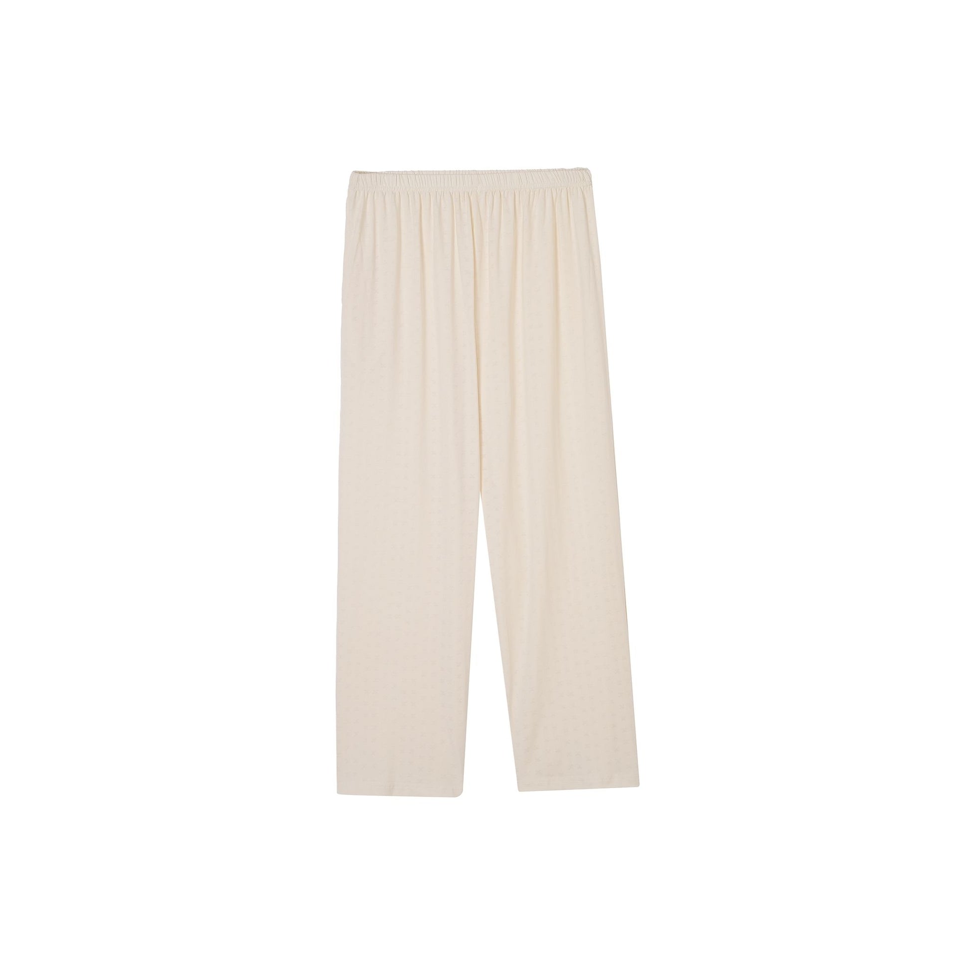Cream Button-Front with Lace Trim & Wide-Leg Pants